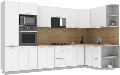 Готовая кухня Интерлиния Мила Лайт 1.68x3.4 правая (белый платинум/белый платинум/дуб бунратти)