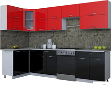 Угловая кухня Интерлиния Мила Gloss 60-12x30 (красный/черный глянец)