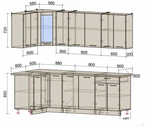 Готовая кухня Интерлиния Мила 12x23 (белый платинум/бетон/бискайская сосна)