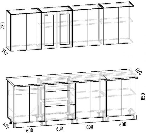 Готовая кухня Интермебель Лион-18 В-1 2.4м (графит софт/дуб флагстаф темный)
