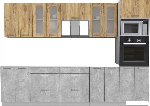 Готовая кухня Интерлиния Мила 3.0 ВТ без столешницы (дуб золотой/бетон)