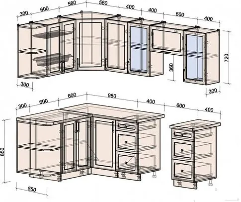 Готовая кухня Интерлиния Тренд 1.5x2.4 левая (белый/белый/кастилло темный)