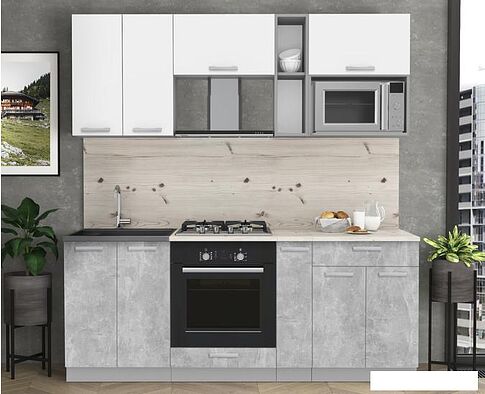 Готовая кухня Интерлиния Мила Лайт 2.0 ВТ (белый платинум/бетон/бискайская сосна)