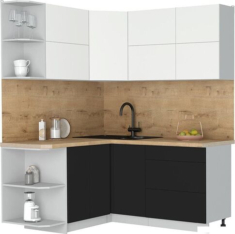Кухонный модуль Интерлиния Мила Матте 1.5x1.7 А (белый/черный/дуб бунратти)