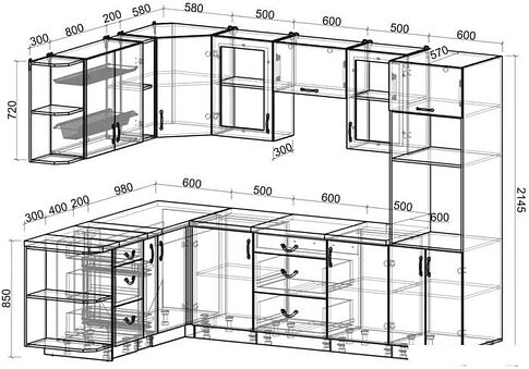 Готовая кухня Интерлиния Мила Крафт 1.88x2.8 правая (дуб полярный)