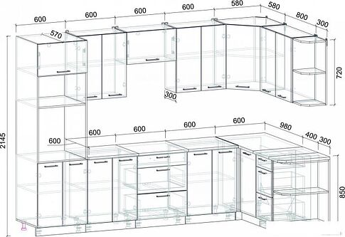 Готовая кухня Интерлиния Мила Лайт 1.68x3.0 правая (дуб веллингтон/дуб веллингтон/травертин серый)