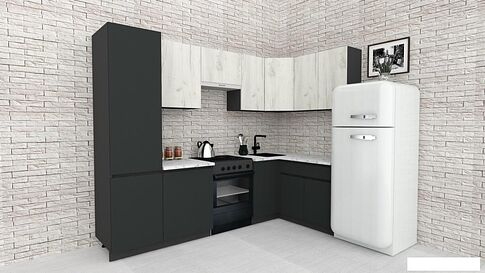 Готовая кухня ВерсоМебель Эко-8 1.4x2.7 правая (дуб крафт белый/антрацит/ст.мрамор итальянский)