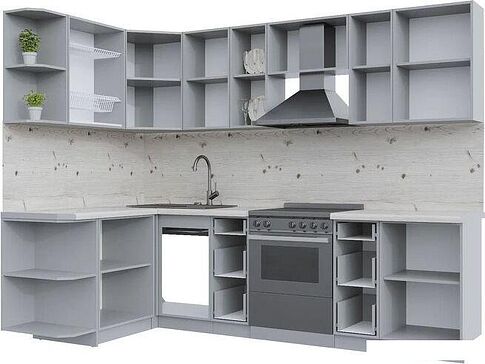 Готовая кухня Интерлиния Берес 1.5x2.7 левая (дуб снежный/серый каспий)