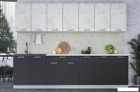 Готовая кухня Интерлиния Мила Лайт 2.8 (бетон лайт/антрацит/опал светлый)