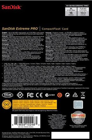 Карта памяти SanDisk Extreme Pro CompactFlash 64GB (SDCFXPS-064G-X46)