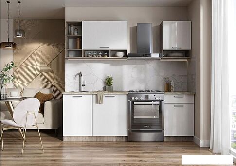 Готовая кухня Стендмебель Рица 1.6 (белый текстура/дуб крафт серый)