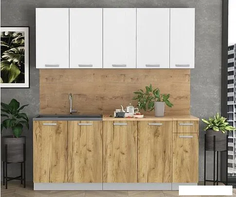 Готовая кухня Интерлиния Мила Лайт 1.9 (белый платинум/дуб золотой/дуб бунратти)