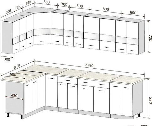 Угловая кухня Кортекс-мебель Корнелия Экстра 1.5x2.8м (дуб сонома/мадрид)