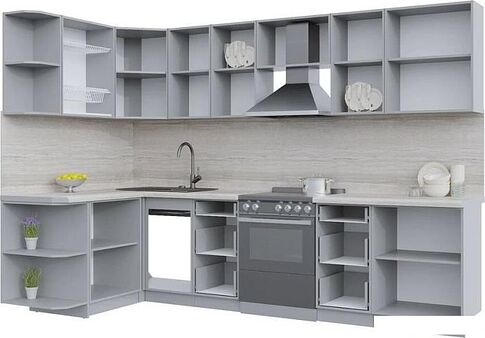 Готовая кухня Интерлиния Берес 1.5x3.0 левая (дуб серый/опал светлый)