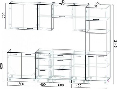 Готовая кухня Интерлиния Мила Лайт 2.8 ВТ (белый платинум/белый платинум/дуб бунратти)