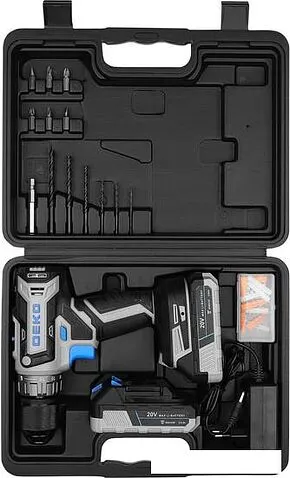 Дрель-шуруповерт Deko DKCD20V PRO 080-1001 (с 2-мя АКБ, кейс, оснастка)