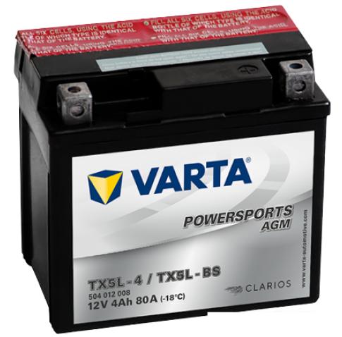 Мотоциклетный аккумулятор Varta Powersport AGM TX5L-BS 504 012 008 (4 А·ч)