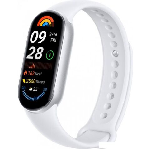 Фитнес-браслет Xiaomi Smart Band 9 (серебристый, с белым силиконовым ремешком, международная версия)