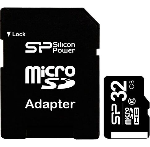 Карта памяти Silicon-Power microSDHC (Class 10) 32GB + адаптер (SP032GBSTH010V10-SP)