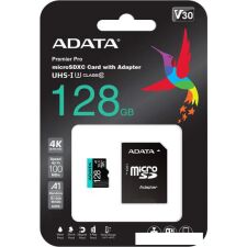 Карта памяти A-Data Premier Pro AUSDX128GUI3V30SA2-RA1 microSDXC 128GB (с адаптером)