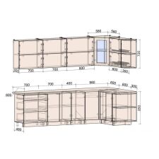 Угловая кухня Интерлиния Мила Матте 1.5x2.8 А правая (океан/луна/травертин серый)