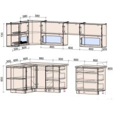 Готовая кухня Интерлиния Мила Матте 1.5x2.8 Б правая (белый-белый-кастилло темный)