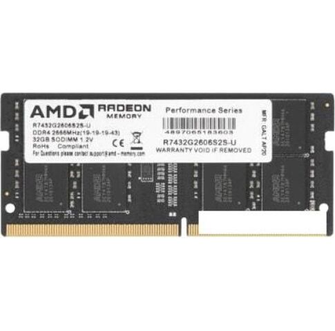 Оперативная память AMD Radeon R7 32GB DDR4 SODIMM PC4-21300 R7432G2606S2S-U