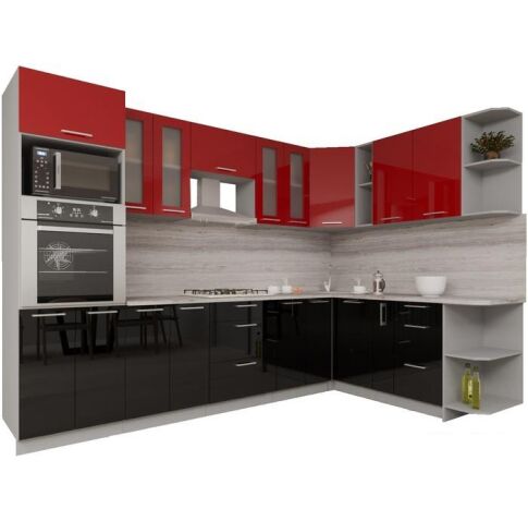 Готовая кухня Интерлиния Мила Gloss 1.88x3.0 правая (красный-черный)