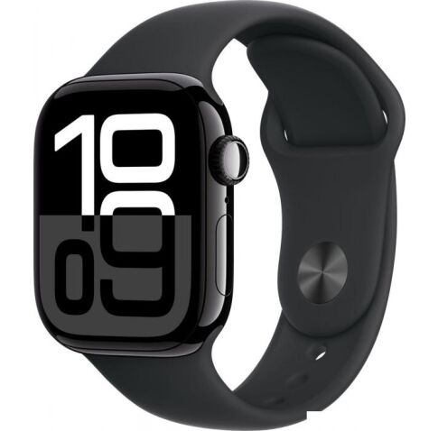 Умные часы Apple Watch Series 10 42 мм (алюминиевый корпус, черный/черный, спортивный силиконовый ремешок S/M)