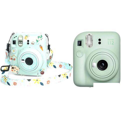 Фотоаппарат Fujifilm Instax Mini 12 (мятный) + зеленый чехол Sundays с ремнем