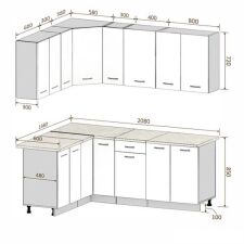 Готовая кухня Кортекс-мебель Корнелия Лира 1.5x2.1 (белый/береза/королевский опал)