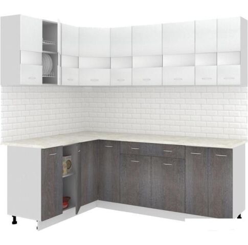 Угловая кухня Кортекс-мебель Корнелия Экстра 1.5x2.2м (белый/береза/королевский опал)