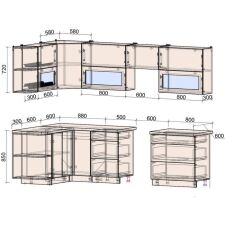 Готовая кухня Интерлиния Мила Матте 1.5x2.8 Б правая (белый-луна-опал светлый)