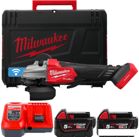 Угловая шлифмашина Milwaukee M18 Fuel One-Key M18FSAGSVO125X-502X 4933493553 (с 2-мя АКБ 5 Ач, кейс)