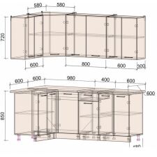 Готовая кухня Интерлиния Мила Лайт 1.2x2.0 (дуб золотой-бетон-дуб бунратти)