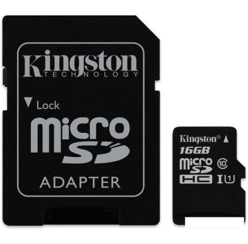 Карта памяти Kingston microSDHC (Class 10) U1 16GB + адаптер [SDCIT/16GB]