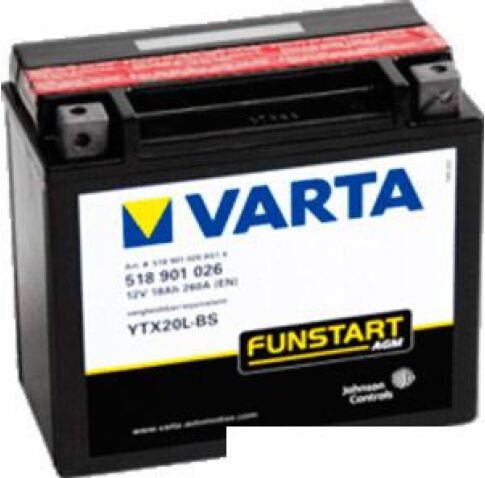 Мотоциклетный аккумулятор Varta YTX20L-4, YTX20L-BS 518 901 026 (18 А/ч)