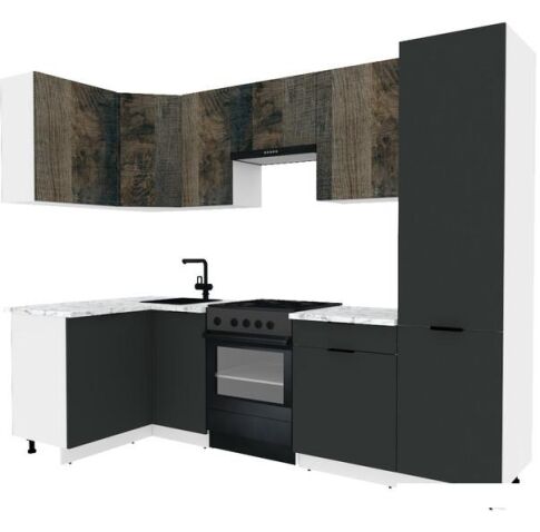 Готовая кухня ВерсоМебель Эко-1 1.2x2.6 левая (дуб гранж колониальный/антрацит/ст.мрамор итальянский)