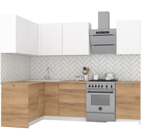 Готовая кухня Интермебель Микс Топ-22 2x1.42м левая (белый премиум/дуб крафт золотой/венато)