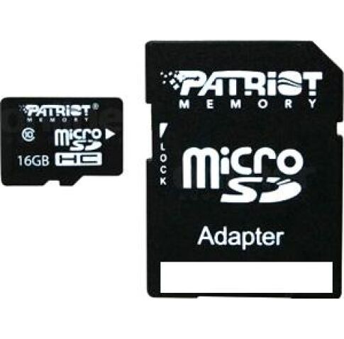 Карта памяти Patriot microSDHC (Class 10) 16 Гб + адаптер (PSF16GMCSDHC10)