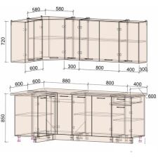 Готовая кухня Интерлиния Мила Лайт 1.2x2.1 (дуб золотой-антрацит-дуб бунратти)