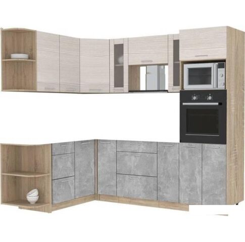 Готовая кухня Интерлиния Мила 1.68x2.4 левая без столешницы (вудлайн кремовый/бетон)