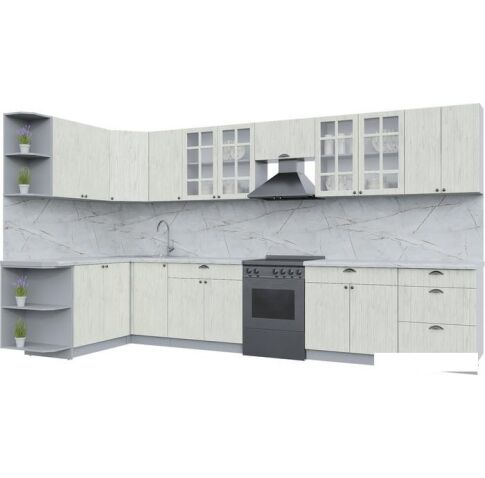 Готовая кухня Интерлиния Берес 1.7x2.1 правая (дуб снежный/серый каспий)