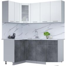 Готовая кухня Интерлиния Мила 12x18 (белый платинум/бетон портленд/белый гранит)
