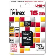 Карта памяти Mirex microSDHC UHS-I (Class 10) 16GB + адаптер [13613-ADSUHS16]