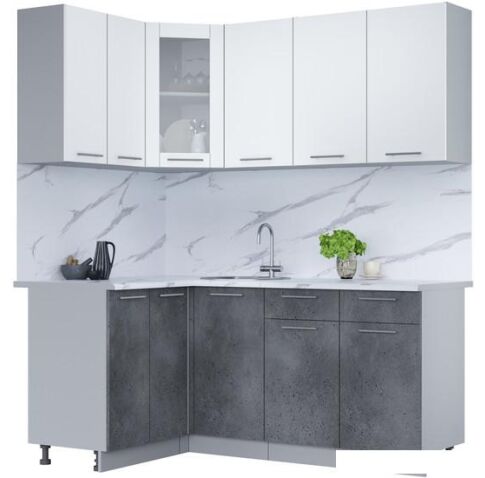 Готовая кухня Интерлиния Мила 12x18 (белый платинум/бетон портленд/белый гранит)