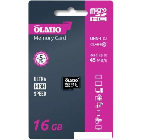 Карта памяти Olmio microSDHC 16GB Class 10 UHS-I