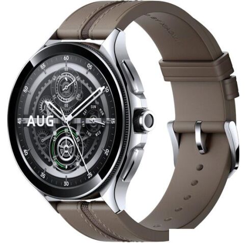 Умные часы Xiaomi Watch 2 Pro (серебристый, с коричневым кожаным ремешком, международная версия)