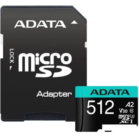 Карта памяти A-Data Premier Pro AUSDX512GUI3V30SA2-RA1 microSDXC 512GB (с адаптером)