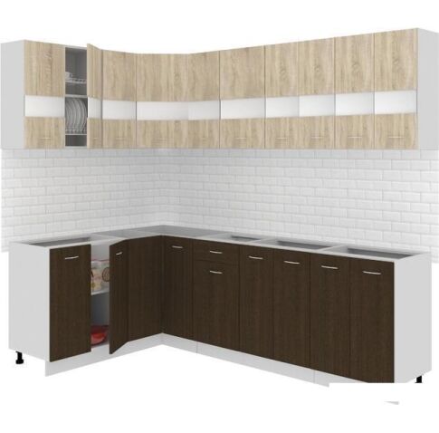 Угловая кухня Кортекс-мебель Корнелия Экстра 1.5x2.5 без столешницы (дуб сонома/венге)
